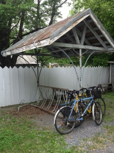Fancy yet kinda useless bike rack out front.