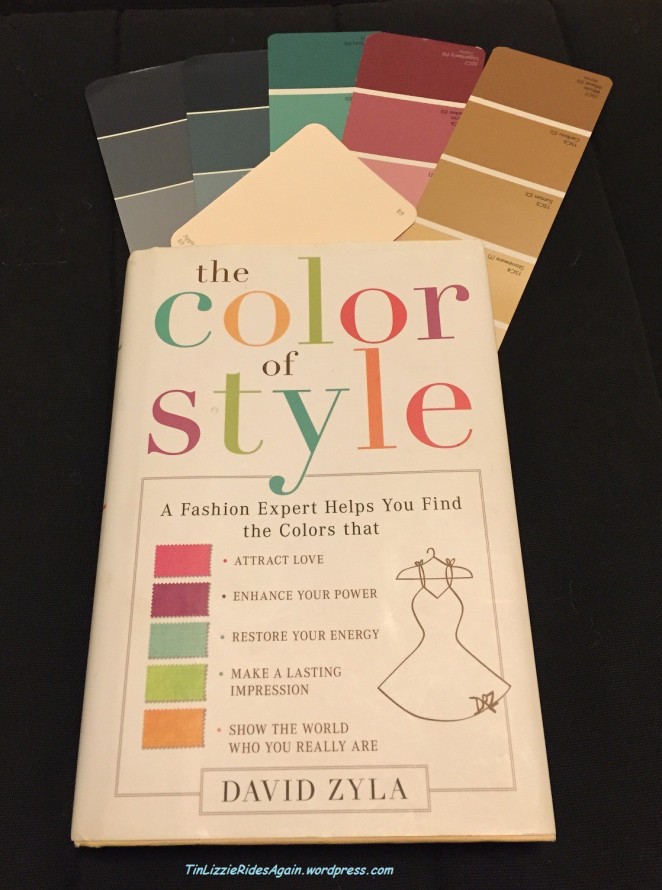 My copy of Color Your Style, along with color chips I picked based on the book's advice
